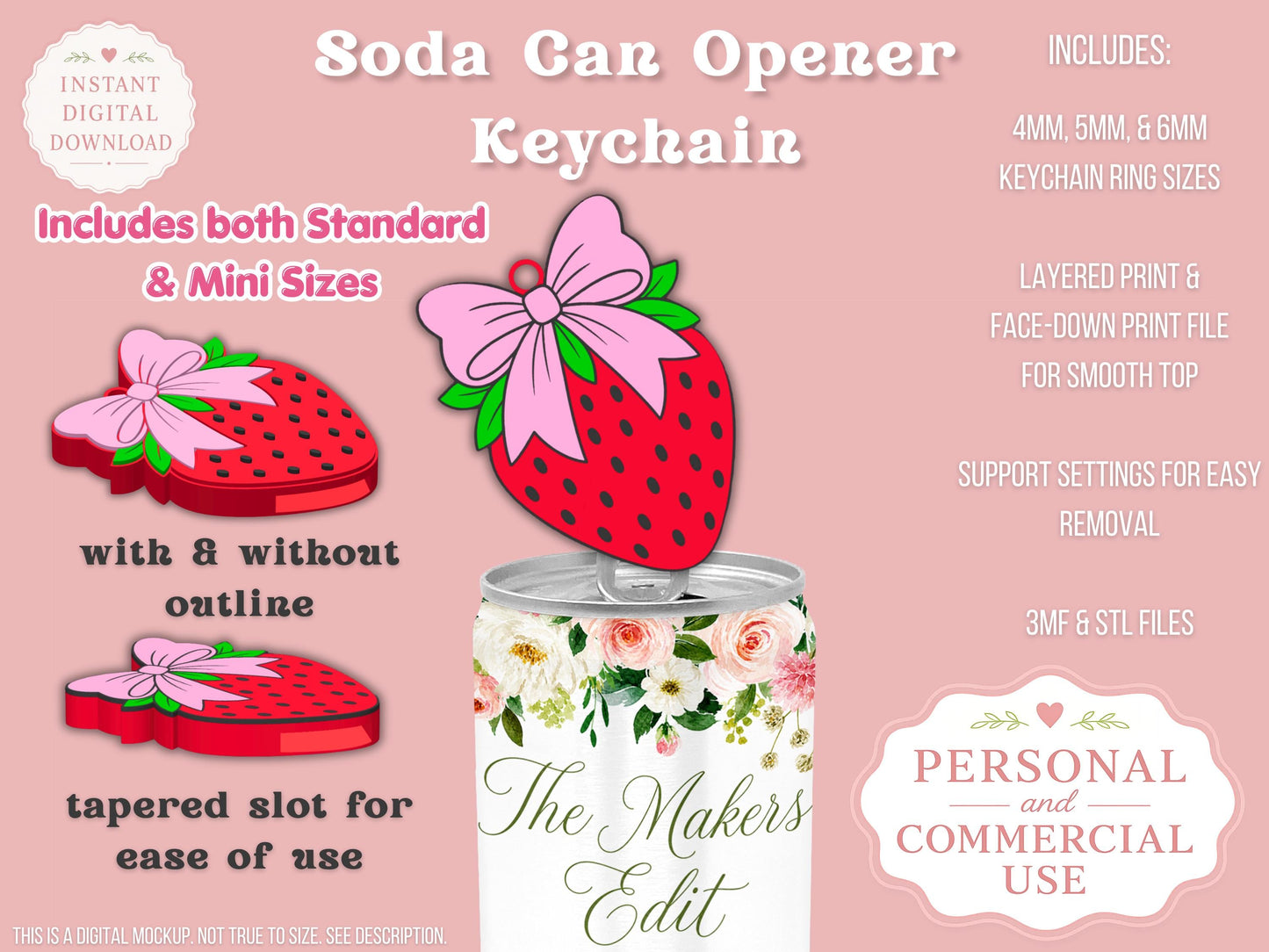 Strawberry Coquette Bow - Can Tab Opener - Digital File