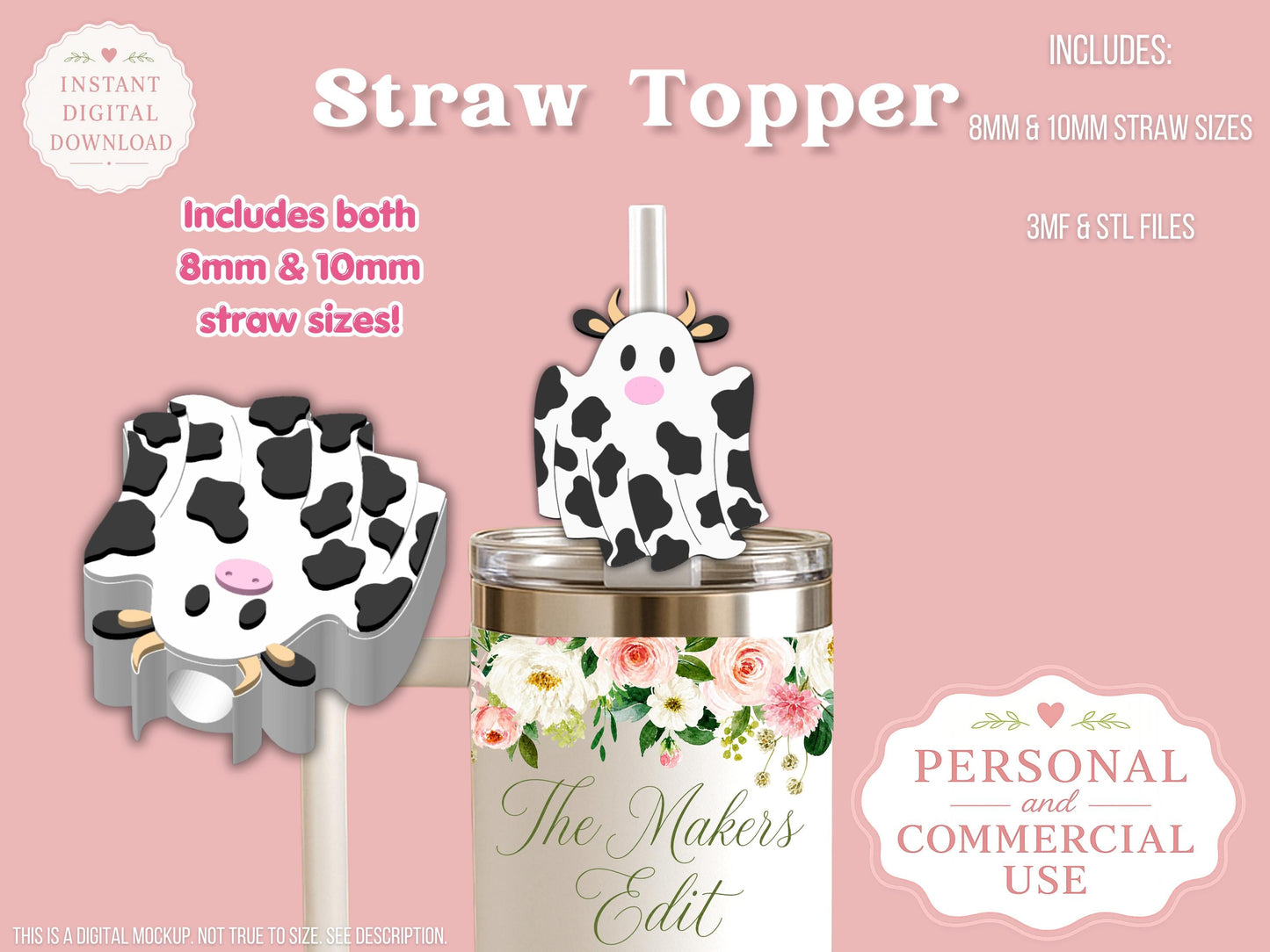 Ghost Cow - Straw Topper - Digital File