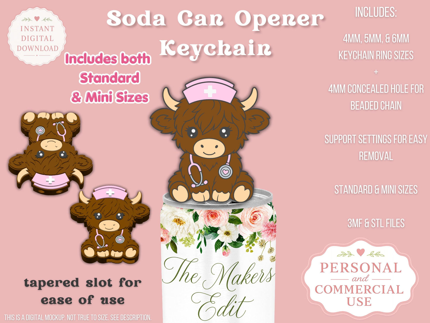 Nurse Highland Cow - Can Tab Opener - Digital File