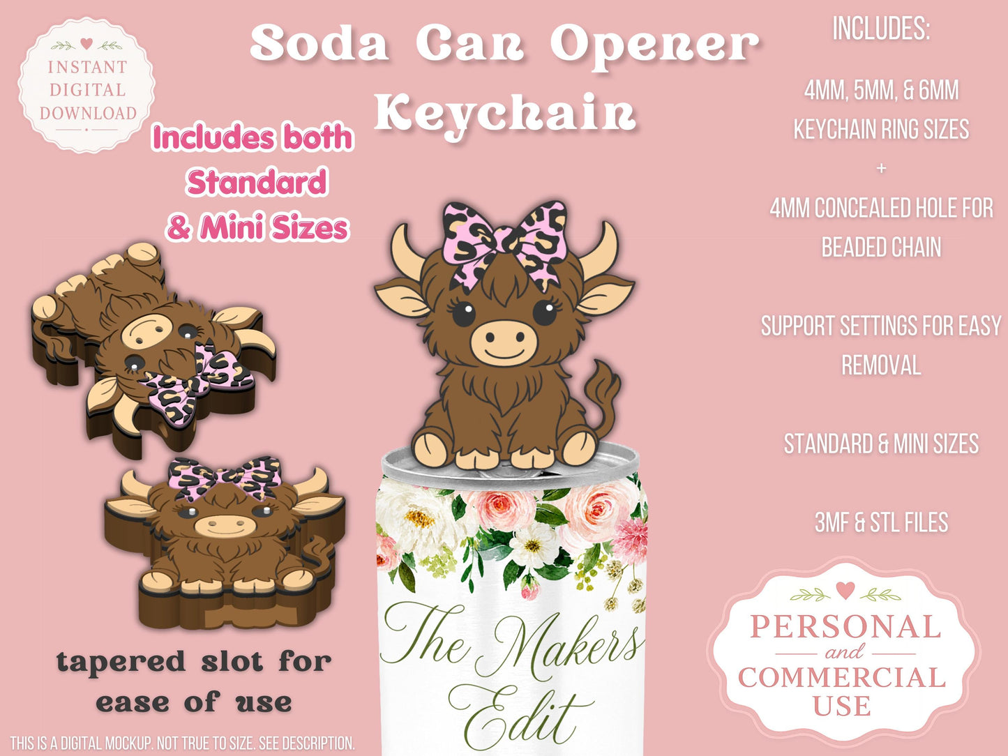 Highland Cow Leopard Bow - Can Tab Opener - Digital File