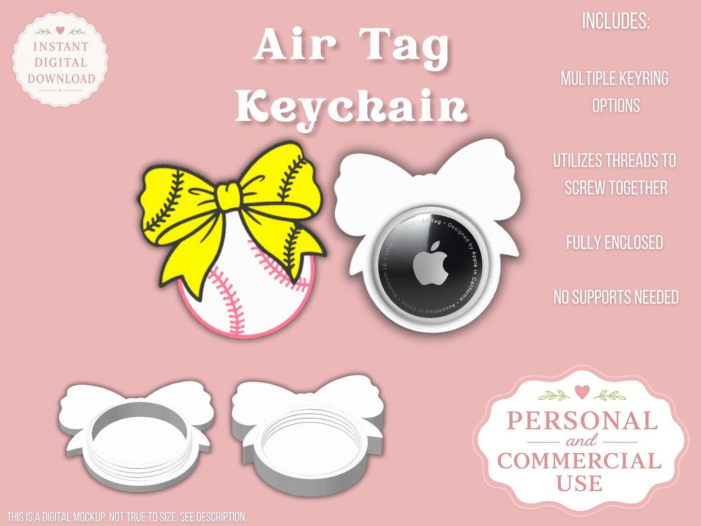 Softball Baseball Coquette Bow - AirTag Holder - Digital File