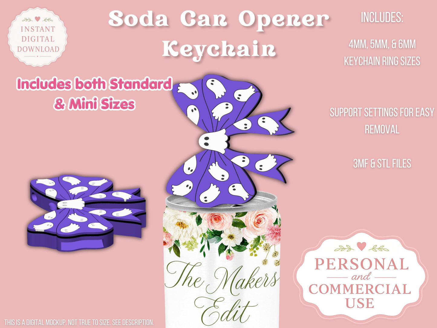 Soda Can Tab Opener Keychain 3D Printer File | Ghost Coquette Bow | STL 3MF