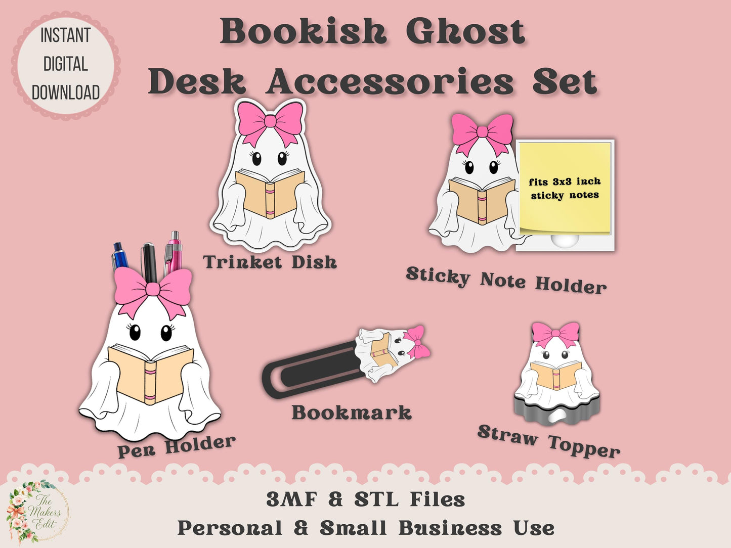 Bookish Ghost Desk Accessories Bundle - Digital File