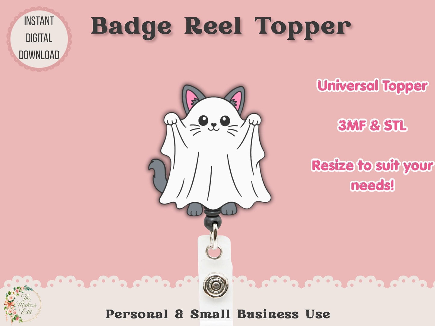 Ghost Cat - Badge Reel Topper - Digital File