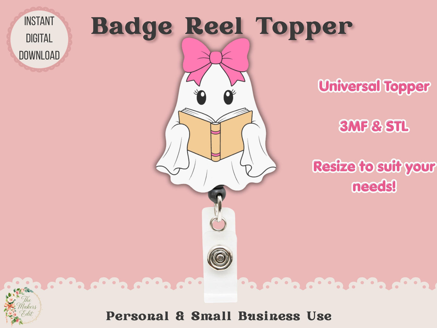Bookish Ghost - Badge Reel Topper - Digital File
