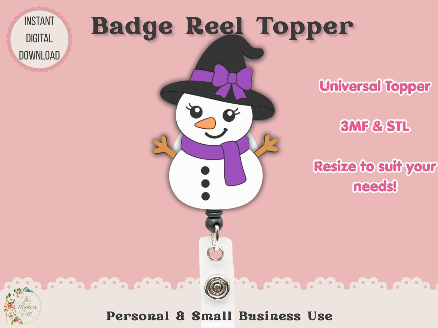 Badge Reel Topper 3D Printer File | Witch Snowman STL 3MF