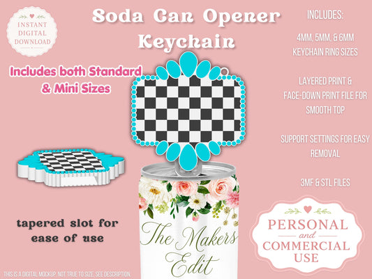 Turquoise Gemstone Checkered - Can Tab Opener - Digital File