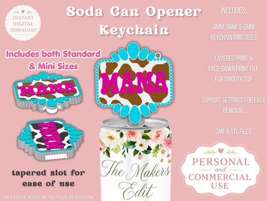 Turquoise Gemstone Cow Print Mama - Can Tab Opener - Digital File