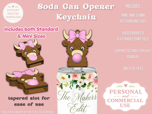 Highland Cow Bubblegum - Can Tab Opener - Digital File