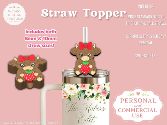 Highland Cow Strawberry Coquette Bow