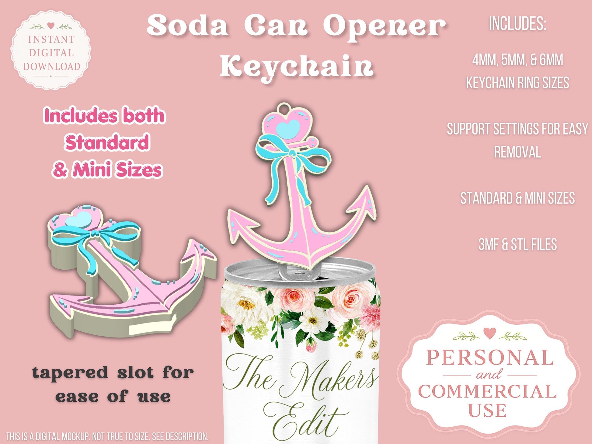 Whimsical Anchor Coquette Bow - Can Tab Opener - Digital File