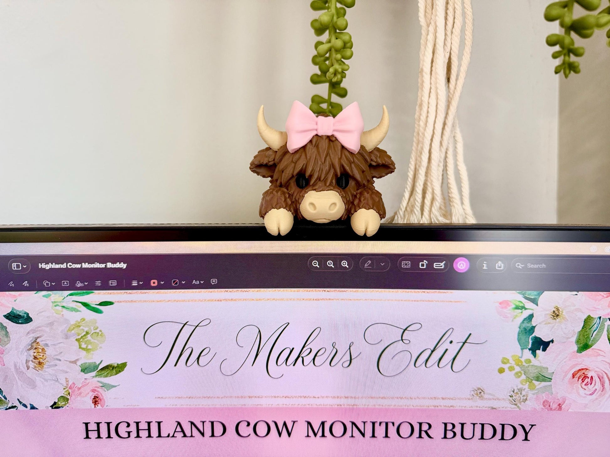 Highland Cow Coquette Bow - Monitor Buddy - Digital File