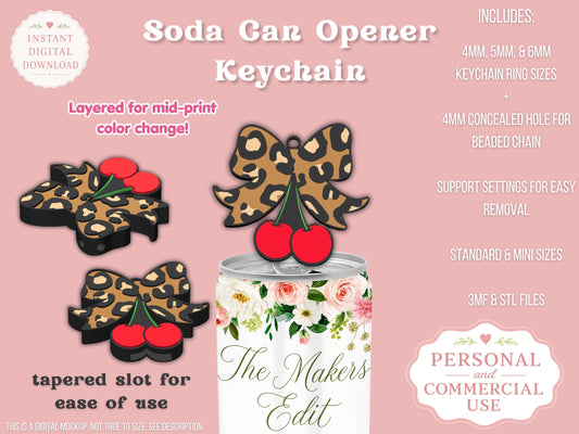 Leopard Print Coquette Bow Cherries - Can Tab Opener - Digital File