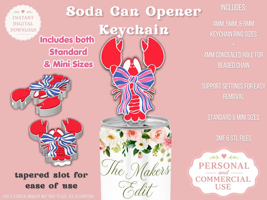 Lobster Striped Coquette Bow - Can Tab Opener - Digital File