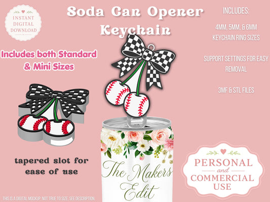 Baseball Cherries Checkered Bow