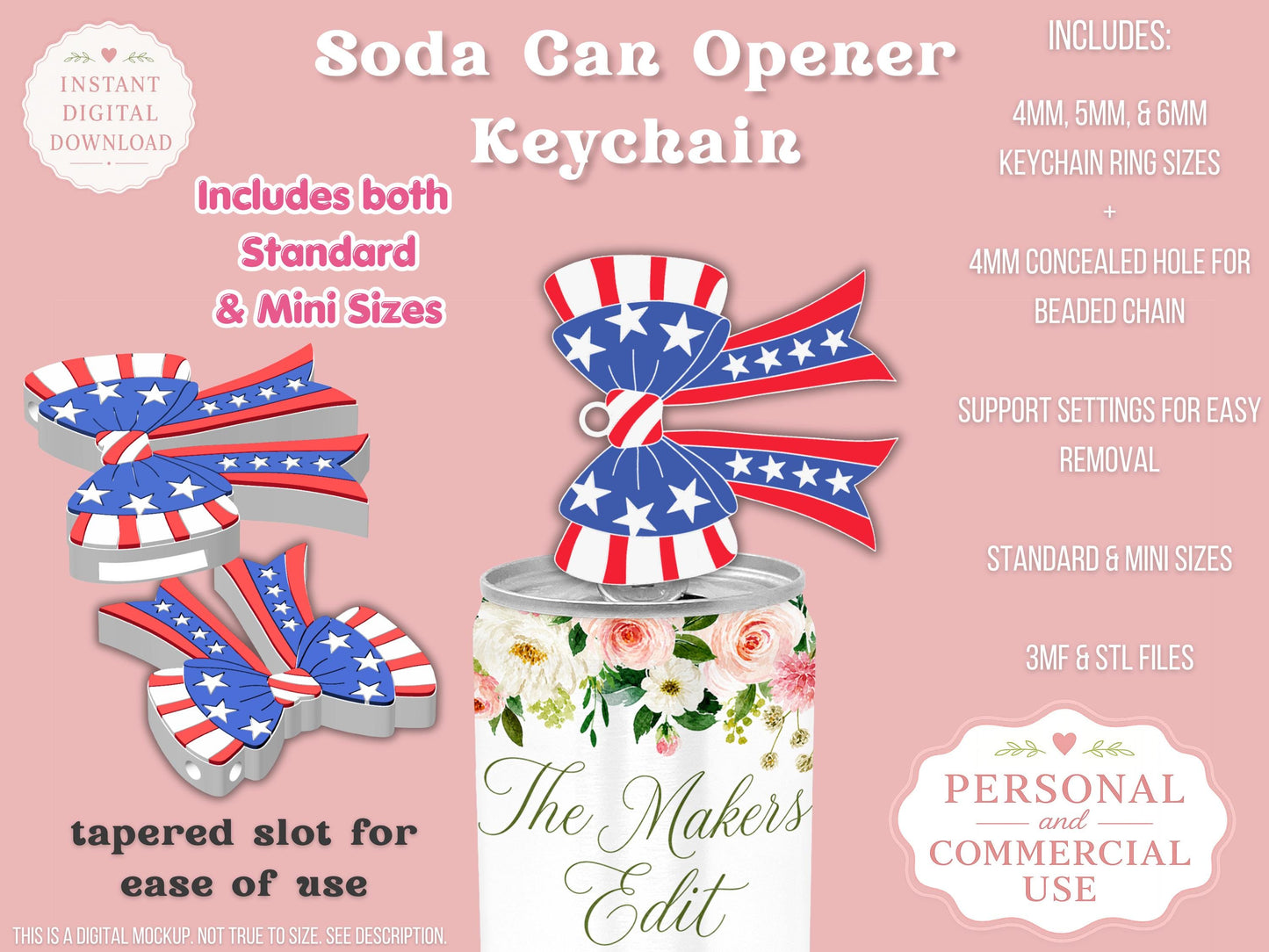 Patriotic American Flag Coquette Bow - Can Tab Opener - Digital File