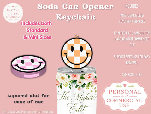 Groovy Checkered Smiley Face - Can Tab Opener - Digital File