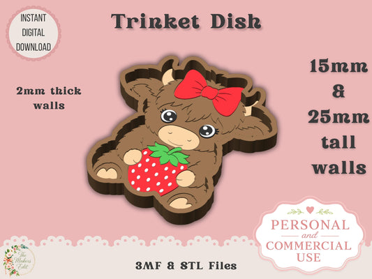 Highland Cow with Strawberry & Bow