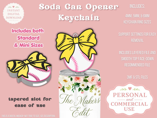 Softball Baseball Coquette Bow - Can Tab Opener - Digital File