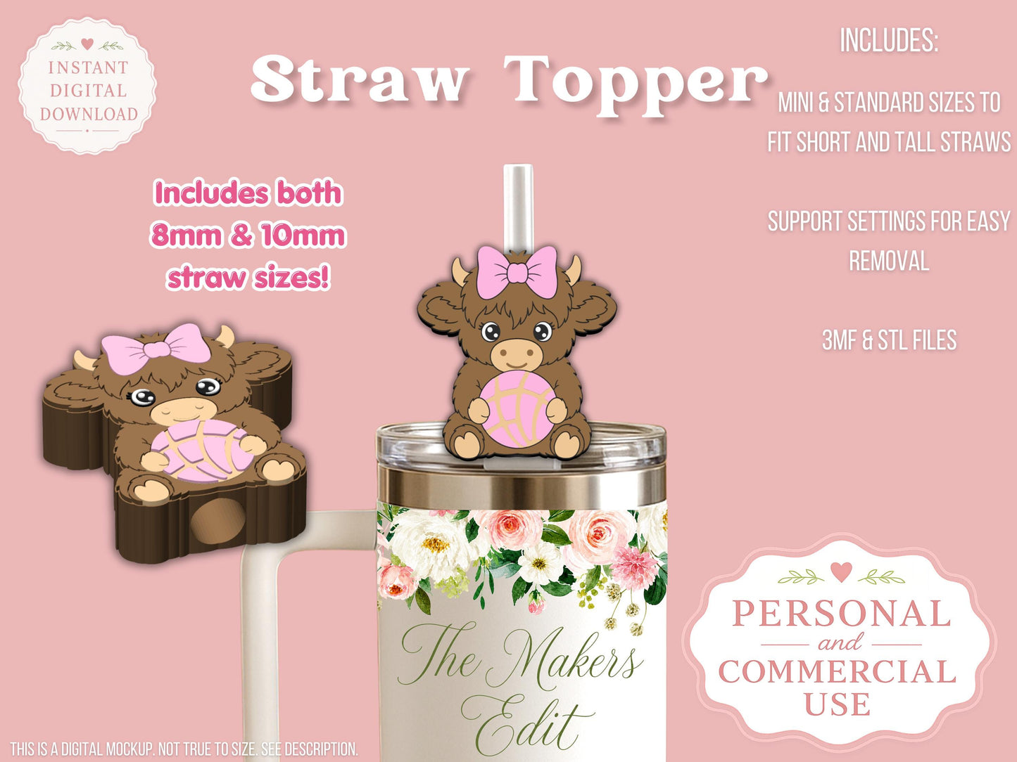 Highland Cow Concha Coquette Bow - Straw Topper - Digital File