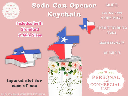 Texas Shape State Flag - Can Tab Opener - Digital File