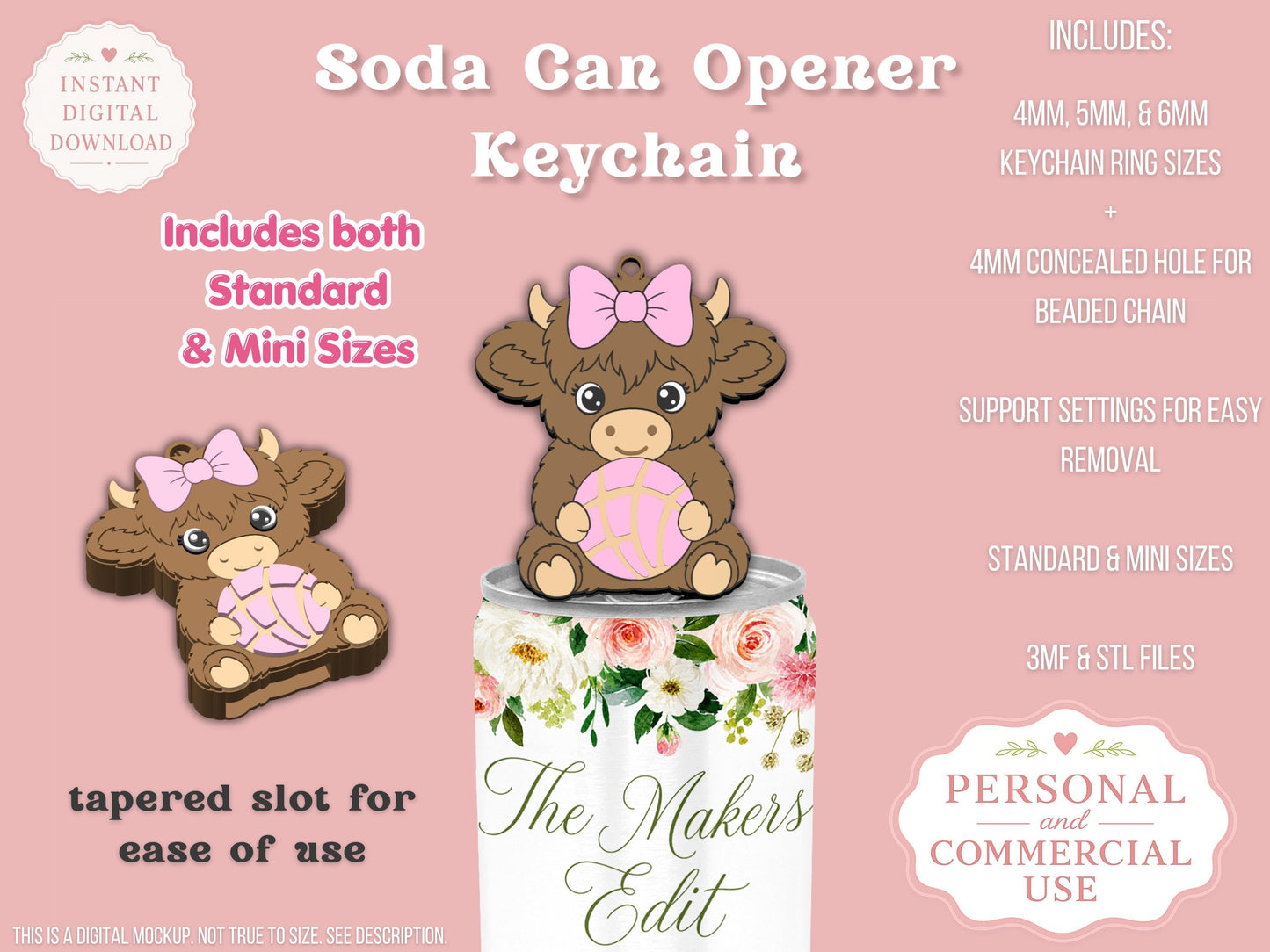 Highland Cow Concha Coquette Bow - Can Tab Opener - Digital File