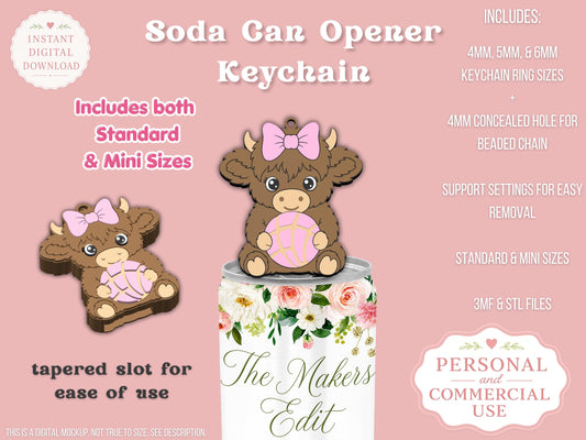 Highland Cow Concha Coquette Bow - Can Tab Opener - Digital File