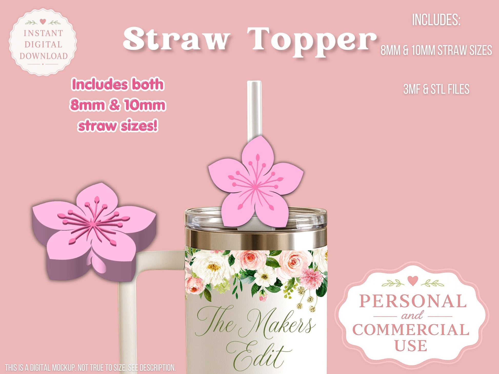 Cherry Blossom - Straw Topper - Digital File