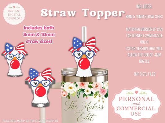 Fourth of July Goose Coquette Bow - Straw Topper - Digital File