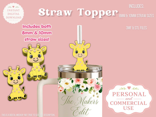 Cute Giraffe - Straw Topper - Digital File