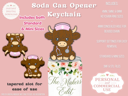 Nurse Highland Cow - Can Tab Opener - Digital File