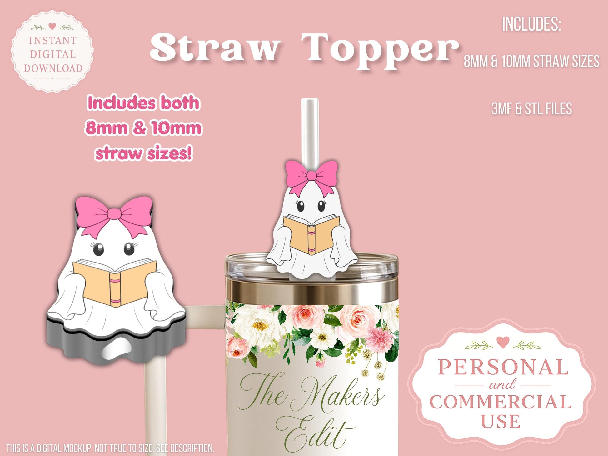 Bookish Ghost - Straw Topper - Digital File