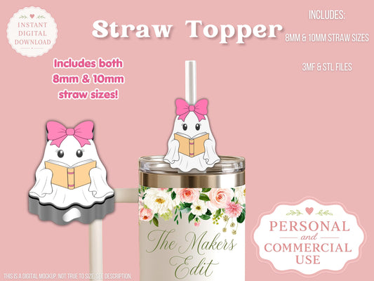 Bookish Ghost - Straw Topper - Digital File