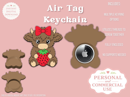Highland Cow Strawberry - AirTag Holder - Digital File