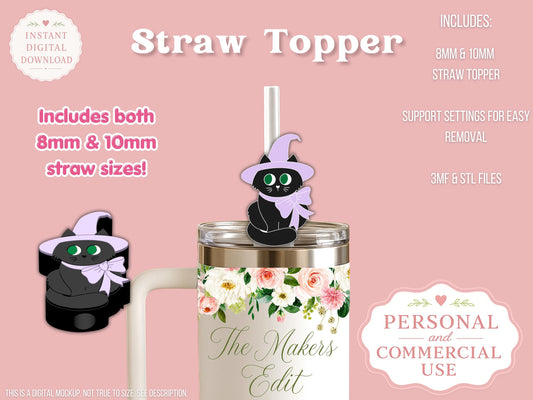 Witch Cat - Straw Topper - Digital File