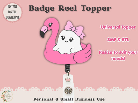 Ghost Flamingo Pool Float - Badge Reel Topper - Digital File