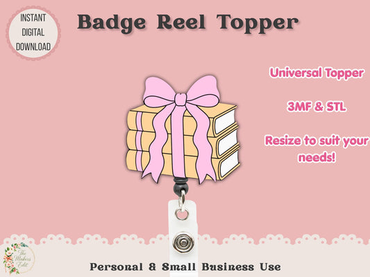 Book Pile Coquette - Badge Reel Topper - Digital File