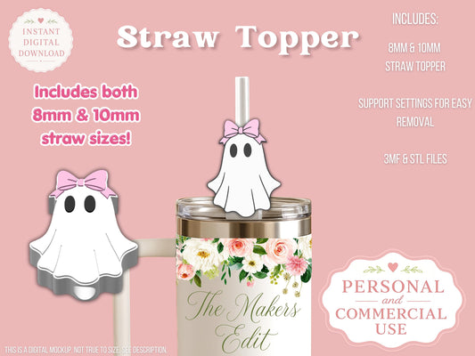 Ghost Coquette Bow - Straw Topper - Digital File