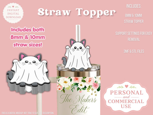 Ghost Cat - Straw Topper - Digital File