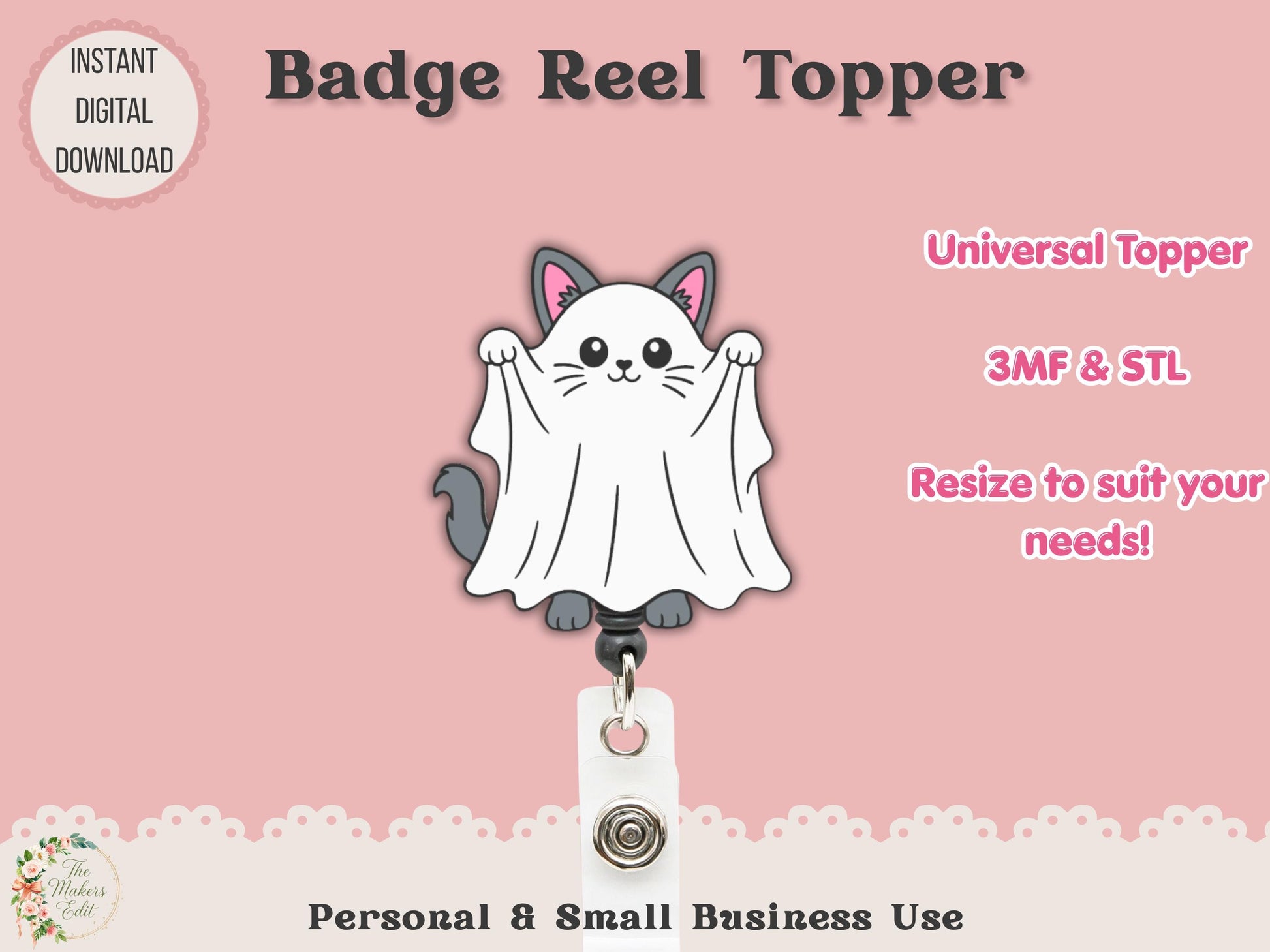 Ghost Cat - Badge Reel Topper - Digital File