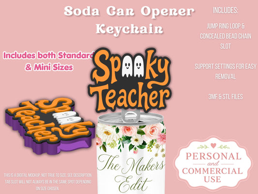 Soda Can Tab Opener Keychain 3D Printer File | Spooky Teacher STL 3MF