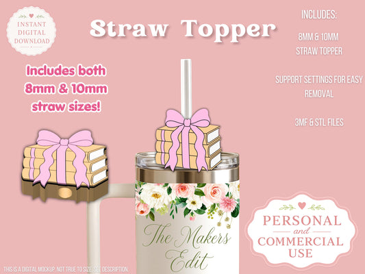 Book Pile Coquette - Straw Topper - Digital File