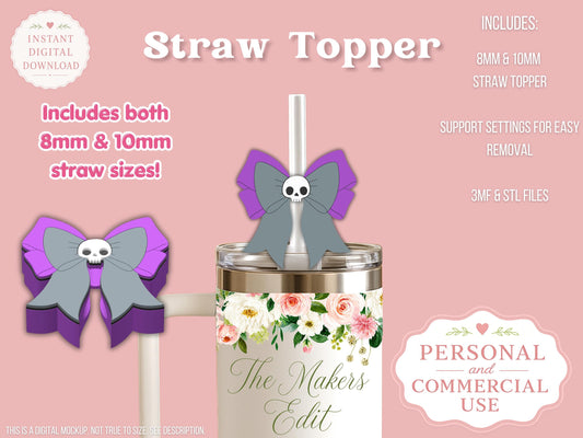 Skull Coquette Bow - Straw Topper - Digital File