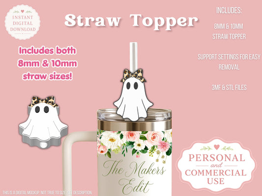 Ghost Leopard Bow - Straw Topper - Digital File