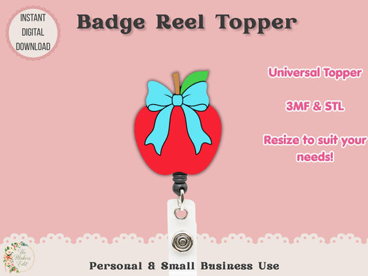 Badge Reel Topper 3D Printer File | Apple Coquette Bow STL 3MF