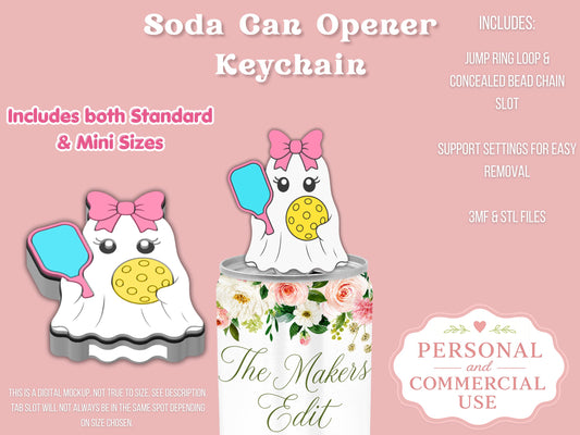 Soda Can Tab Opener Keychain 3D Printer File | Ghost Pickleball Coquette STL 3MF