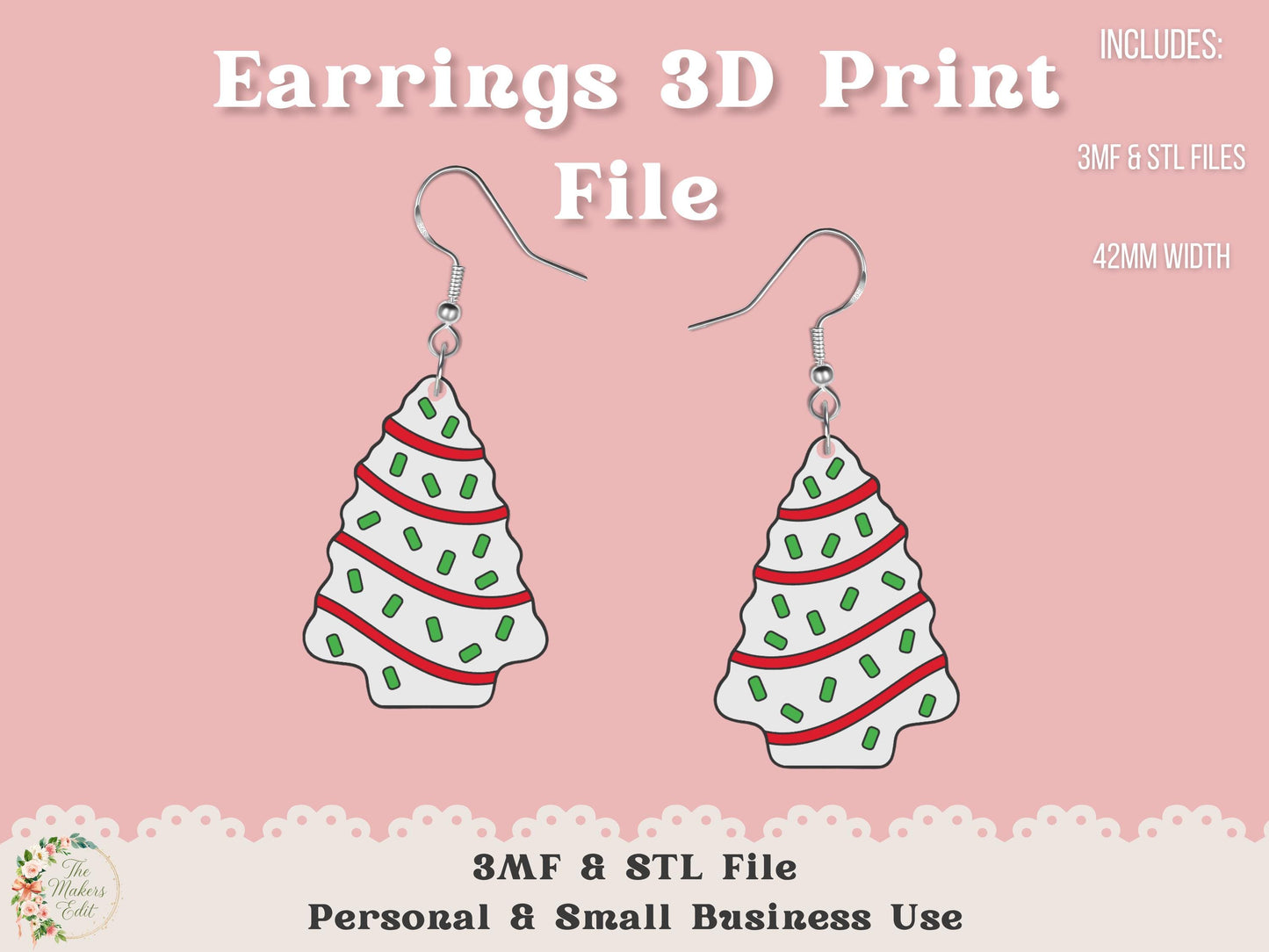 Earrings 3D Printer File | Christmas Tree STL 3MF