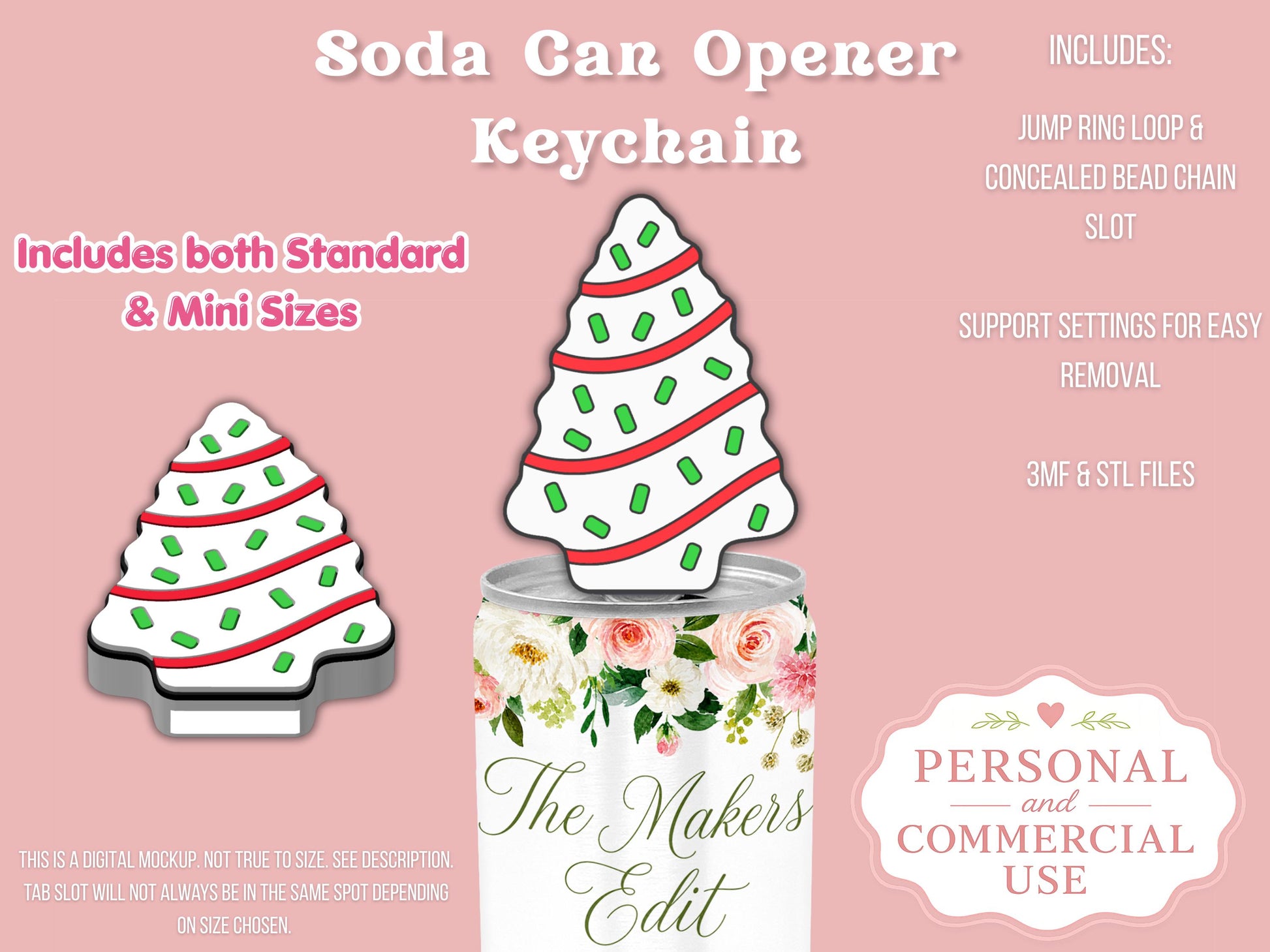 Soda Can Tab Opener Keychain 3D Printer File | Christmas Tree Cake | STL 3MF