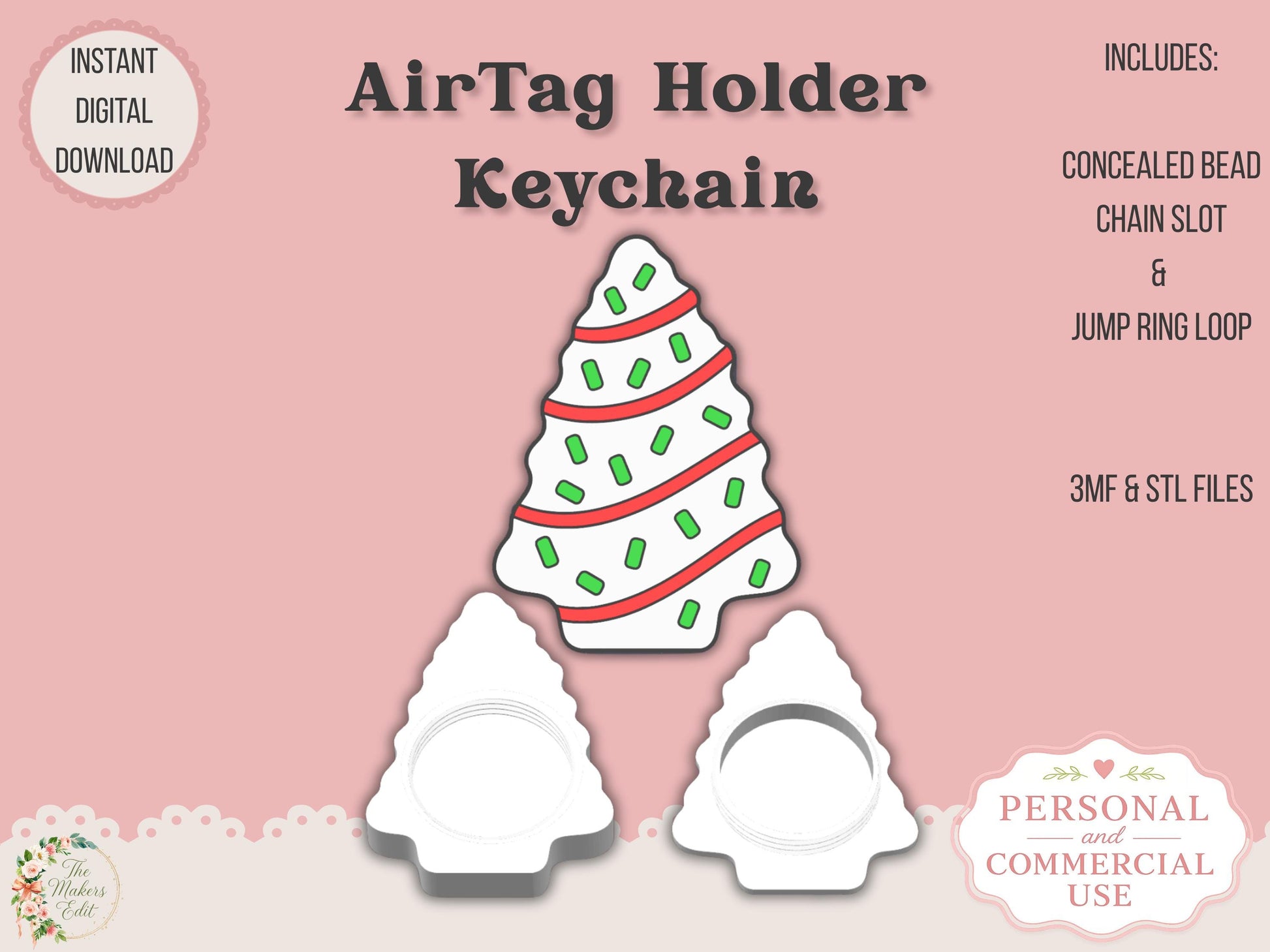 AirTag Holder Keychain | Christmas Tree Cake | STL 3MF