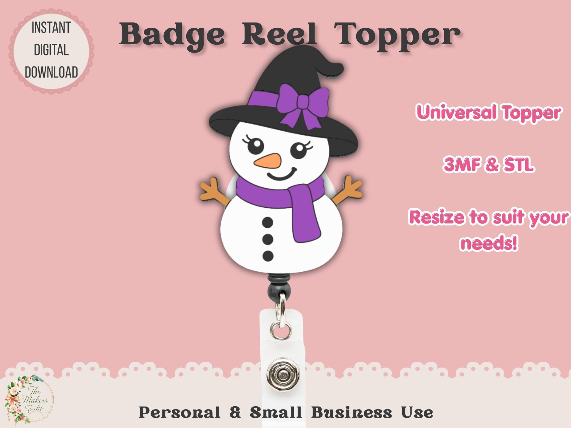 Badge Reel Topper 3D Printer File | Witch Snowman STL 3MF